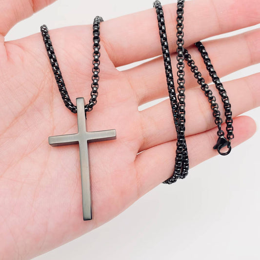 Glossy Cross Stainless Steel Pendant Necklace - MJ/MNP: Black