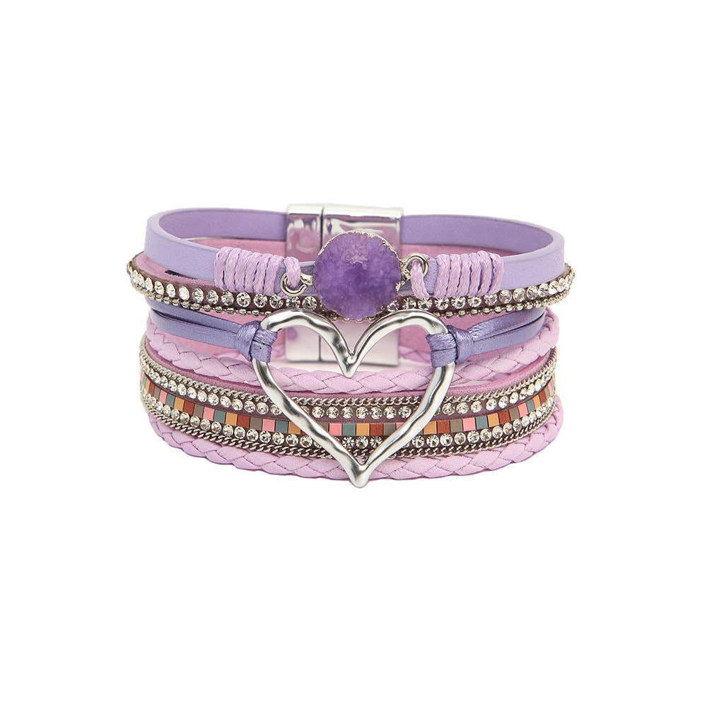 Multi-Layer Heart Charm Bangle Bracelets - BJ/LB: Red